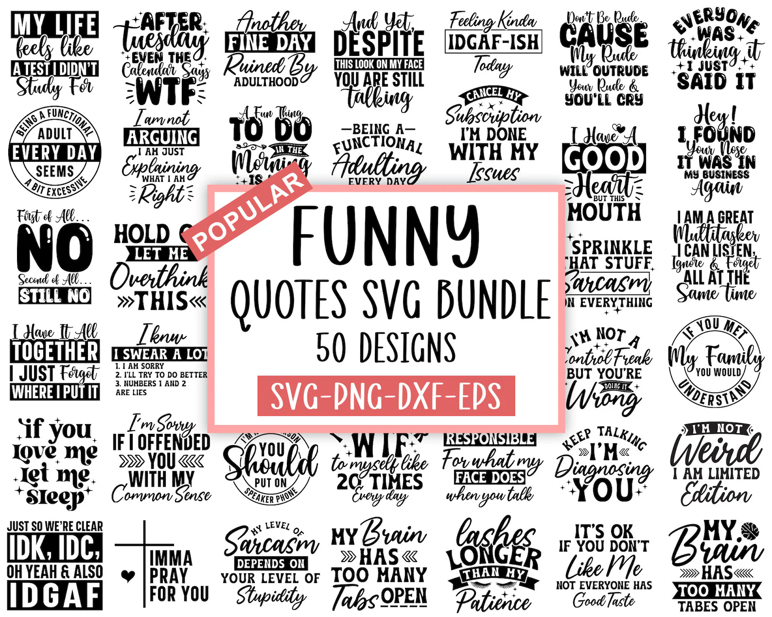50 Funny & Sarcastic SVG Bundle